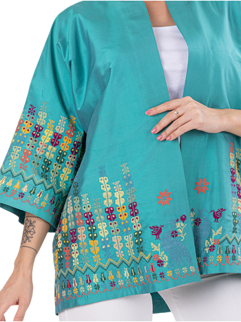 Jacket Thai Silk Short Medium Embroidery Garden 