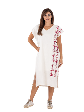 Dress Linen Knee Height Medium Embroidery Urouk Front and Back 